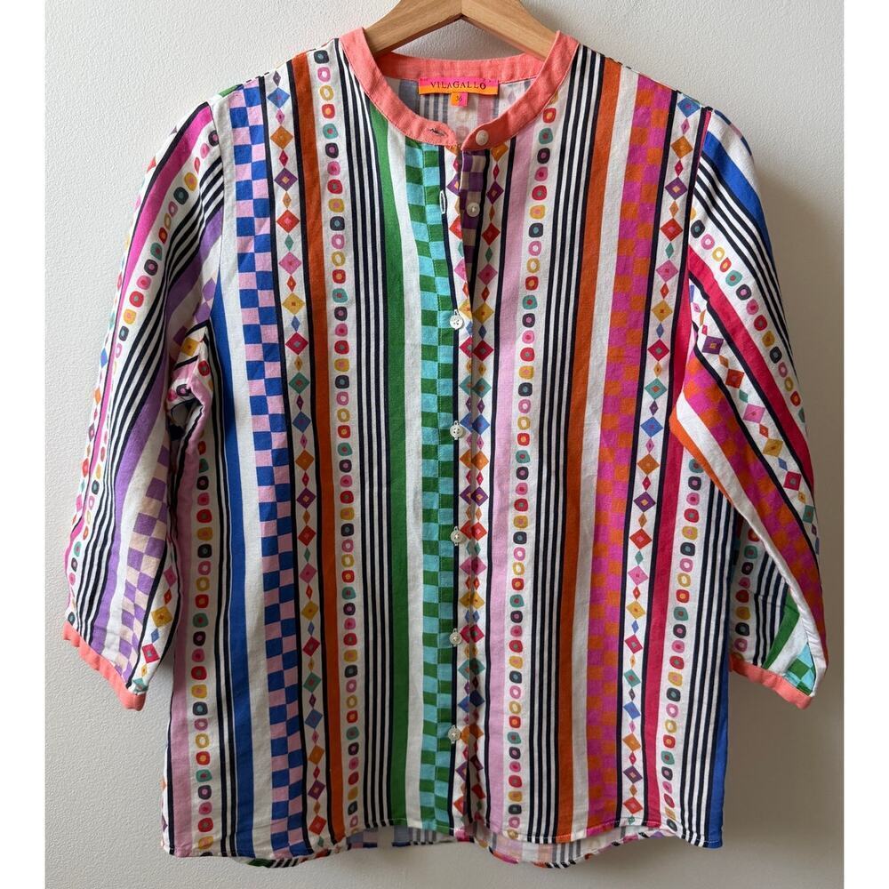 Vilagallo women's multi-color striped button down shirt size 36/2